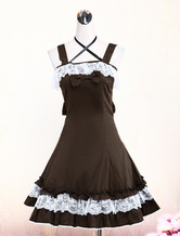 Cotton Brown Lace Bow Cotton Classic Lolita Dress