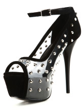 Special Black Pashm Rivet Platform 5 1/8'' High Heel Womens Fashion Shoes
