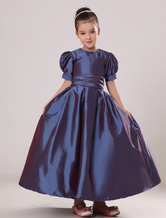 Short Puff Sleeves Taffeta Sash Flower Girl Dress
