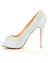 4 3/4'' High Heel White Lint Womens Fashion Open Toe Shoes