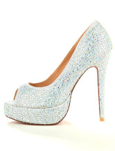 Elegant White 5 1/2'' High Heel 1 1/5'' Platform Synthetic Womens Peep Toe Shoes