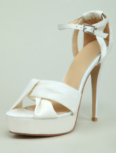 White Ankle Strap Knotted Satin Womens Dress Sandals