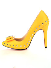 Yellow 4 3/4'' Heel Sheepskin Womens Bow Shoes