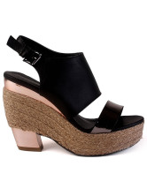 Black Patent Leather Chunky Heel Women's Espadrilles