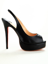 Great Black 5 1/2'' High Heel 1 3/5'' Platform Peep Toe Sling Back PU Fashion Shoes