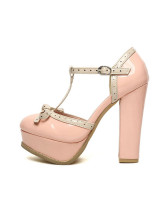 Sweet Patent Leather Bow T-strap Women's Chunky Heels
