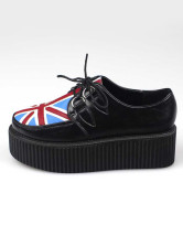 Plataforma Creeper zapatos impresión patriótico PU cuero Femenil negro
