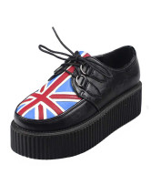 Plataforma Creeper zapatos impresión patriótico PU cuero Femenil negro