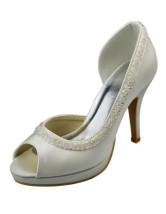 Beautiful Beige Satin 3 9/10" High Heel Wedding Shoes