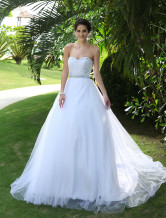 Princess Sweetheart A-Line Strapless Tulle Satin Bridal Dress