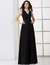 Noire A-ligne V-cou-parole longueur chiffon robe de demoiselle d'honneur de maternité