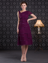 Grape Purple Mini Length Multi-Layer Pattern Chiffon Mother of the Bride Dress