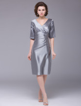 Gray V-Neck Half Sleeves Imitated Silk Mother of the Bride Dress