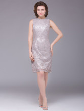 Silver Round Neck Sleeveless Lace Mother of the Bride Dress