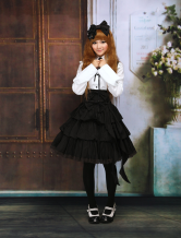 Cotton White Long Sleeves Blouse And Black Ruffles Lolita Skirt Outfit