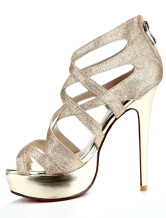 Sandales d'argent à talons hauts avec plate-forme et paillettes pour la soirée 