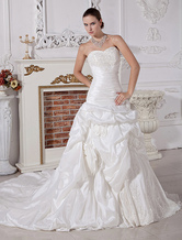 Ball Gown Sweetheart Neck Chapel Train Ivory Taffeta Pleated Bridal Dress 