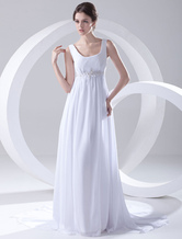 Langes klassisches Günstiges Brautkleid mit Rundkragen und Perlenapplikation