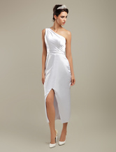 Sheath One-Shoulder Asymmetrical White Elastic Woven Satin Evening Dress 