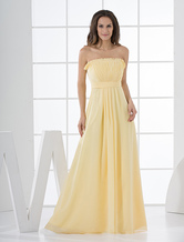 A-line Strapless Floor-Length Chiffon Pleated Dress For Bridesmaid 