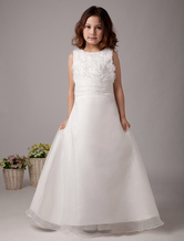 Ball Gown Square Floor-Length White Satin Dress For Flower Girl 