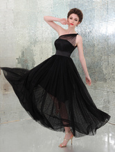Celebrity Dresses Black Kaley Cuoco One Shoulder Illusion Neckline Tulle Overlay Emmy Awards Dress