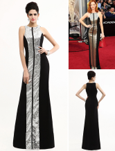 Celebrity Dresses Black Lace Round Collar Floor Length Judy Greer Oscar Dress
