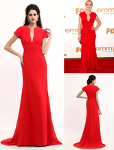 A-line Jewel Neck Floor-Length Red Chiffon Celebrity Dress 