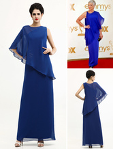 A-line Jewel Neck Floor-Length Royal Blue Tulle Celebrity Dress 