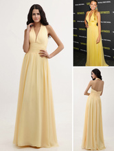 Halter Deep V-Neck Daffodil Chiffon Gossip Girl Fashion Dress