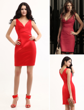 Sheath V-Neck Short Red Charmeuse Celebrity Dress 
