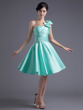 A-line Strapless Knee-Length Sage Satin Bow Prom Dress 