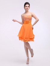 A-line Sweetheart Neck Knee-Length Orange Chiffon Sequin Prom Dress 