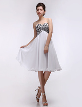 A-line Sweetheart Neck Knee-Length White Sequin Prom Dress 