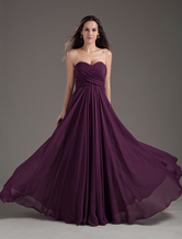 Empire Waist Sweetheart Neck Floor-Length Grape Chiffon Evening Dress 