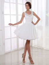 A-line Scoop Knee-Length White Chiffon Homecoming Dress 