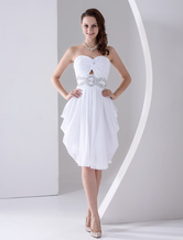A-line Knee-Length White Chiffon Matte Satin Homecoming Dress 