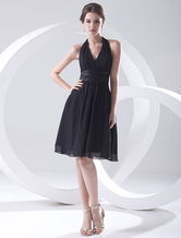 A-line V-Neck Knee-Length Black Chiffon Cocktail Dress 