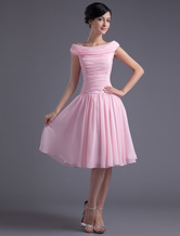 A-line Off-The-Shoulder Knee-Length Pink Chiffon Homecoming Dress 