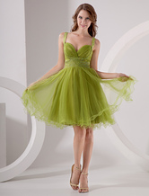 Empire Waist Sweetheart Knee-Length Green Organza Homecoming Dress 