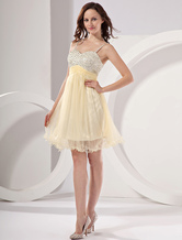 A-line Sweetheart Short Daffodil Net Lace Homecoming Dress 