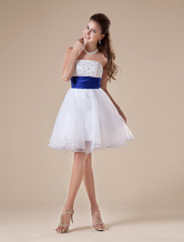A-line Strapless Short White Tulle Beading Homecoming Dress 