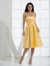 A-line Strapless Knee-Length Daffodil Taffeta Chiffon Cocktail Dress 