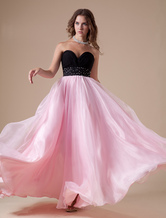 Ball Gown Sweetheart Floor-Length Pink Organza Prom Dress 