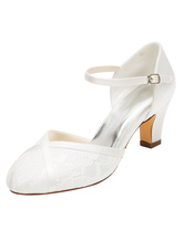 Chaussures mariage Ivoire dentelle Chaussures haut talon cheville ronde