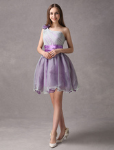 One-Shoulder Short Grape Matte Satin Organza Homecoming Dress 
