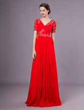 Abendkleid aus Chiffon mit V-Ausschnitt in Rot