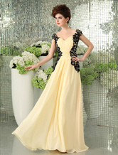 A-line Sweetheart Neck Floor-Length Daffodil Chiffon Applique Evening Dress  Milanoo
