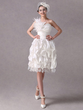 A-line One-Shoulder Knee-Length White Organza Taffeta Cocktail Dress 