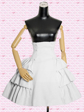 Jupe Lolita en coton blanc à taille d'empire et volants